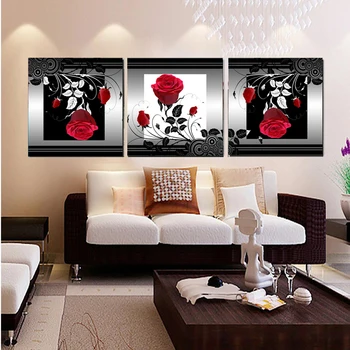 3 Panely Moderné Vytlačené Red Rose Plátne Obrazy Obrázok Dekorácie Plátno Umeleckých Obrazov Na Stenu Krajiny Obývacia Izba Domova