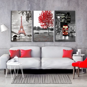 3 Panely Paríž Moderné Eiffelova Veža Auto Dekoratívne Maľby Nástenné Art Print Obraz na Plátne Obrazy pre Obývacia Izba Č Rámovanie