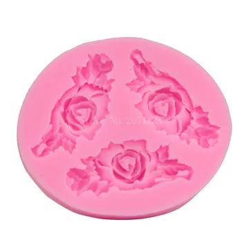 3 podržte Rose s Leaf Fondant Mydlo 3D Tortu Silikónové Formy Cupcake Želé Cukríky, Čokoládové Dekorácie Pečenie Nástroj Formy FQ1666