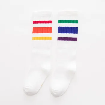 3 páry Chlapci futbal ponožky prekladané farebné dúhy podkolienky bavlna školské športové biele dlhé ponožky pre deti baby boy deti