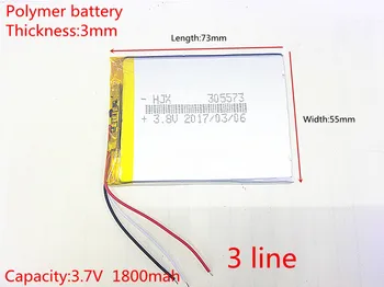 3 riadok 3,7 V, 1800mah,[305573] PLIB;Lítium-iónová/polymer lithium-ion batérie na mobilný telefón, GPS, mp3, mp4, DVD, bluetooth,