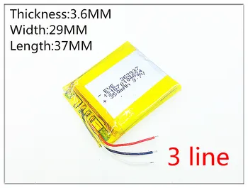 3 riadok Polymer lithium ion batéria, 3,7 V, 362937 350mah môže byť prispôsobený veľkoobchod CE, FCC, ROHS MKBÚ certifikácie kvality