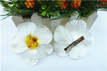 30 bielu Penu Havajské kvet Ibištek Kvet, svadobné vlasy klip 9 cm