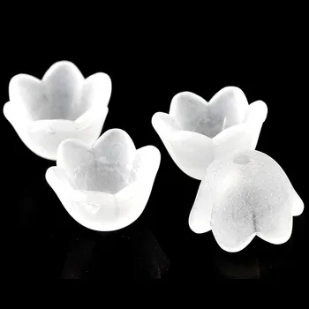 300Pcs Biele Matné Kvet Akryl Dištančné Korálky Čiapky Šperky DIY Komponent 10x9mm