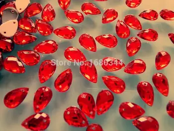 300pcs Červená farba, Šiť na gem crystal 8*13mm Kvapka tvar flatback kamene acryl kamienkami kamienkami diamond
