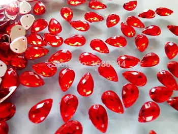 300pcs Červená farba, Šiť na gem crystal 8*13mm Kvapka tvar flatback kamene acryl kamienkami kamienkami diamond