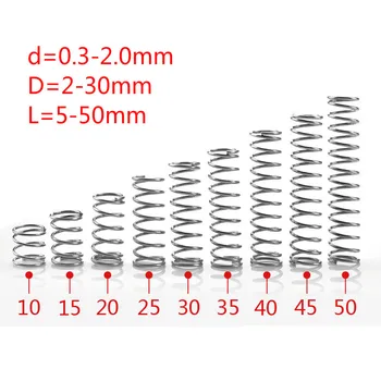 304 nerezovej ocele jar malé jar kompresie jar priemer drôtu 0.3 * 5* 5/10/15/20/25/30/35/40/45/50mm