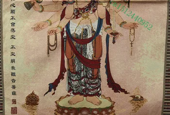 36 palcový Čínsky Hodváb výšivky 3 Hlavu 10 Zbraní Kwan-yin Guan Yin Thangka Nástenné Maľby