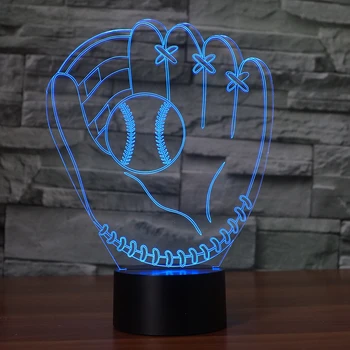 3D Baseballové Rukavice Catcher Džbán Rukavice stolná Lampa Ľavej Strane Softball Rukavice Farebné LED Nočné Svetlo Spálňa Decor Deti Darčeky