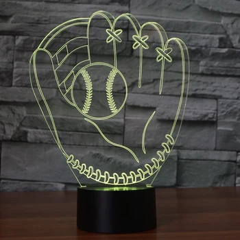 3D Baseballové Rukavice Catcher Džbán Rukavice stolná Lampa Ľavej Strane Softball Rukavice Farebné LED Nočné Svetlo Spálňa Decor Deti Darčeky