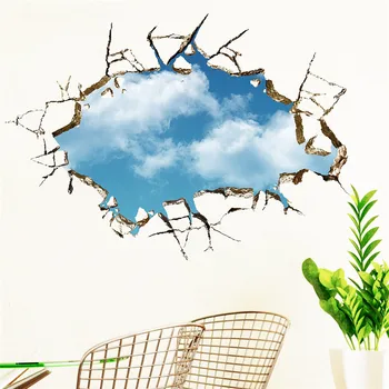 3D Blue Sky a biely oblak scenérie Okno pozadie samolepky na stenu spálne, obývacia izba tapety na stenu decor