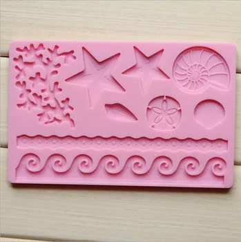 3D DIY Coral Hviezdice Shell Čipky Fondant a Gum Pasta Silikónová Forma Pečenie Pečiva Zdobenie Torty Foriem, Nástrojov
