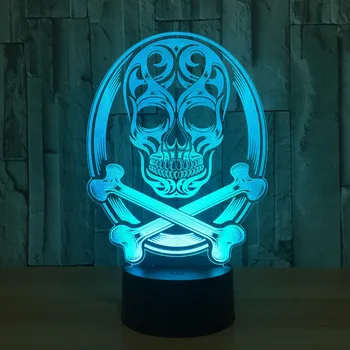 3D Farba LED Nočné Svetlo 7 Zmena Lampa Lebky Multi-farebné Bulbing Svetlo Akrylových 3D Hologram Ilúziu, Stolná Lampa Pre Deti