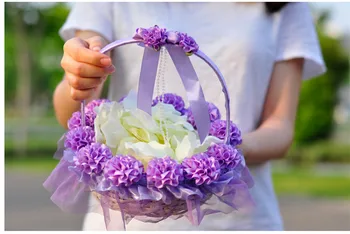 3D Fialový Kvet Svadobný Kvet Dievča Kôš Slivka Satin Kôš Svadobný Obrad Dekorácie Dodávky