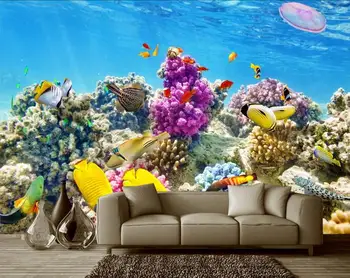 3d izba tapety vlastné nástenné non-tkané stenu, nálepky podmorský svet tropických rýb, koralov aquarium 3d foto nástenné maľby, tapety
