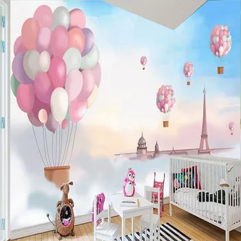 3D Kreslené Ručne maľované Nástenné Sky Biele Oblaky Balón Detské Izby Posteli Pozadí nástennú maľbu, Tapety, Vlastné Steny Papier