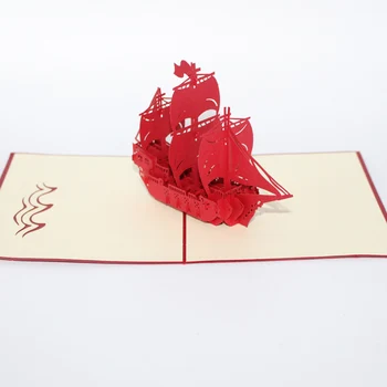 3D Laser Cut Hot Pop Ručné Rezanie Dávnych Plachetnica Papier Pozvanie Pohľadnice, Pohľadnice Narodeniny Strany obchodu Darček