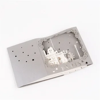 3D Laser Cut Ručné Rezanie Paríž Model Papier Pozvanie Pohľadnice, Pohľadnice Business Kreatívny Darček, Suvenír Zber