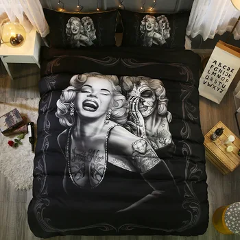 3D lebky Marilyn black twin plný kráľovná kráľ obliečky Posteľná Bielizeň perinu nastaviť posteľná bielizeň nastaviť