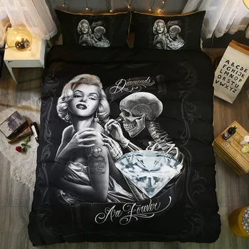 3D lebky Marilyn black twin plný kráľovná kráľ obliečky Posteľná Bielizeň perinu nastaviť posteľná bielizeň nastaviť
