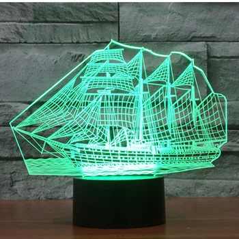 3D LED Nočné Svetlo Lode, Plachetnice s 7 Farieb Svetla, pre Domáce Dekorácie, Lampy Úžasné Vizualizácie Optické Ilúzie Úžasné