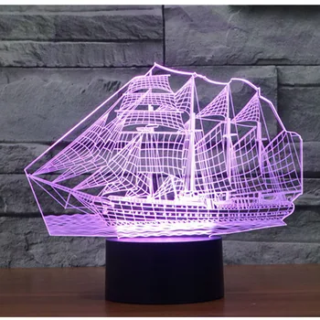 3D LED Nočné Svetlo Lode, Plachetnice s 7 Farieb Svetla, pre Domáce Dekorácie, Lampy Úžasné Vizualizácie Optické Ilúzie Úžasné