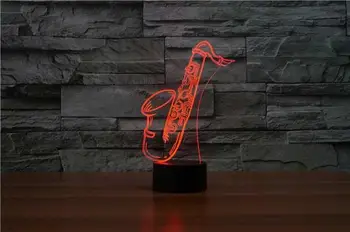 3D LED Saxofón Modelovanie Nočného 7 Farieb Stolná Lampa Domova Hudobné Nástroje Posteli Lampara Spánku Osvetlenie Deti Darček