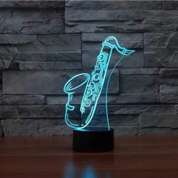 3D LED Saxofón Modelovanie Nočného 7 Farieb Stolná Lampa Domova Hudobné Nástroje Posteli Lampara Spánku Osvetlenie Deti Darček