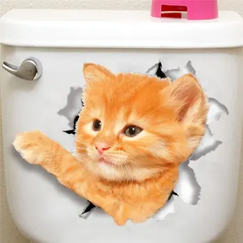 3D Mačky na Stenu-Nálepky Wc Nálepky Otvor Zobrazte Živé Psov Kúpeľňa Miestnosti Dekorácie Zvierat PVC Nálepky Umenie Nálepky na Stenu Plagát