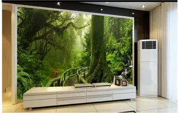 3D nástenné maľby, tapety vlastný obrázok nástenná maľba na stenu papier Zelený strom krajiny tropických dažďových lesov pozadí steny domova