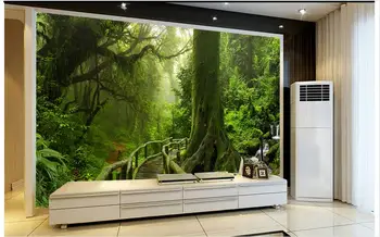 3D nástenné maľby, tapety vlastný obrázok nástenná maľba na stenu papier Zelený strom krajiny tropických dažďových lesov pozadí steny domova
