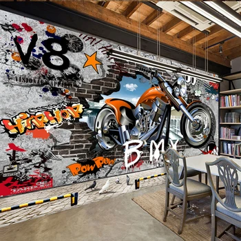 3D nástennú maľbu Osobné Prispôsobenie Motocykel Street Art Tapety Graffiti Kaviareň KTV Bar Dieťa Izba Steny Pokrývajú Fresky