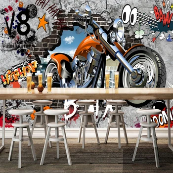 3D nástennú maľbu Osobné Prispôsobenie Motocykel Street Art Tapety Graffiti Kaviareň KTV Bar Dieťa Izba Steny Pokrývajú Fresky