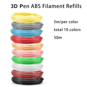 3d pero 10 farieb 50m 3D tlačiarne vlákna ABS/PLA 1.75 mm plastový materiál pre 3D pero doodler kreslenie a tlač