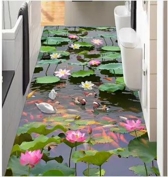 3d podlahy, maľby, tapety Lotus rybník 3D podlahy tapety pre kúpeľňa nepremokavé 3d tapety, pvc 3d podlahy