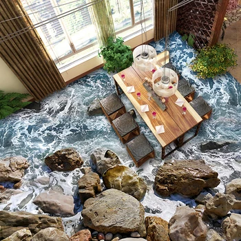 3D Podlahy Tapety Prímorské Morských Vĺn Kamene, Obývacia Izba, Spálňa, Kúpeľňa Nepremokavé PVC Podlahy nástennú maľbu, Tapety Domova 3D