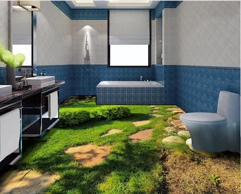 3d podlahy, tapety, Čerstvú zelenú trávu, rastliny stereoskopické 3D obývacej izby, spálne, dlaždice, PVC podlahy tapety