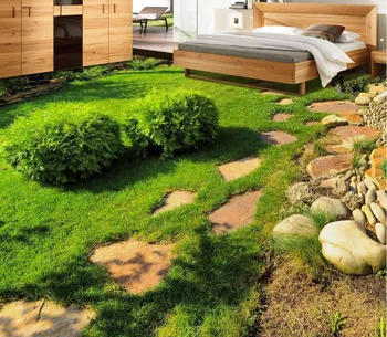 3d podlahy, tapety, Čerstvú zelenú trávu, rastliny stereoskopické 3D obývacej izby, spálne, dlaždice, PVC podlahy tapety