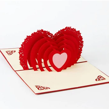 3D Pohľadnice Ďakujeme, že Ste Kartu Ručne Pop-Up Srdce Tvar Rez Papiera Valentinku Deň matiek, Vianočné Darčekové Karty Obálky