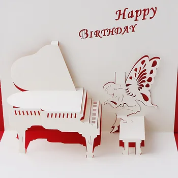 3D Pop-UP Holiday Narodeniny, blahoželania Klavír Motýľ, Vianoce, deň Vďakyvzdania -Y102