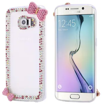 3D Ručné Bling Bow-tie s Krištáľovo Lesk Diamantov a Kamienkami Dizajn Jasný Prípad pre Samsung GalaxyS4 S5 S6 S6E S7 S7E