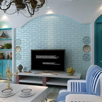 3D solid tehla tapety tehla modrá biele brick store štúdia obývacia izba, jedáleň
