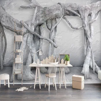 3D Stereoskopické Korene Stromov, Nástenné Art Tapety Obývacia Izba Reštaurácia Tvorivé Zázemie Steny Pokrývajú Fresky Abstraktných De Parede