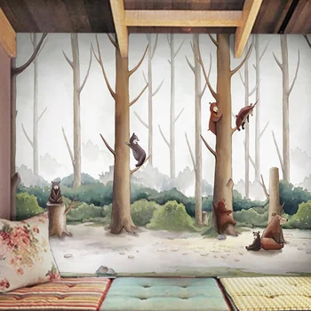 3D Tapety Cartoon Abstraktné Pobočky Veverička Prírody Nástenné Nástenné Maľby Dieťa Izba Štúdia Obývacia Izba Pozadie Steny Moderné Nástenné