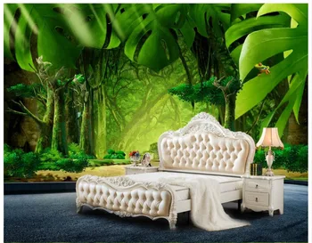 3D tapety vlastné 3d nástenné maľby, tapety na Šírku nástenná maľba Veľké tvorivé krajiny lesa jungle banán leaf pozadí na stenu