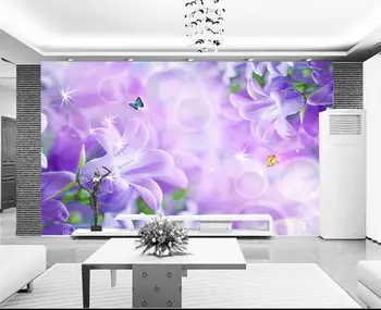3d tapety vlastné nástenné non-tkané samolepky na stenu 3 d kruh motýľ sen lila Odraz TV nastavenie obrazy na stenu