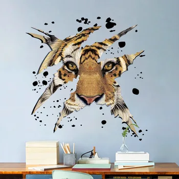 3D Tvorivé Tiger Samolepiek na Stenu, Vintage Zvierat Obývacia Izba Domova Obtlačky Plagát Tapety
