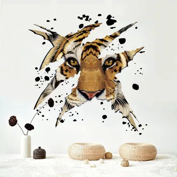 3D Tvorivé Tiger Samolepiek na Stenu, Vintage Zvierat Obývacia Izba Domova Obtlačky Plagát Tapety