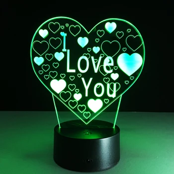 3D Vizuálne Žiarovka Optické Ilúzie Farebné LED stolná Lampa Dotyk Romantické Svetlo Milujem ťa Srdce Vianoce Svadba Dekor Milenca Darček