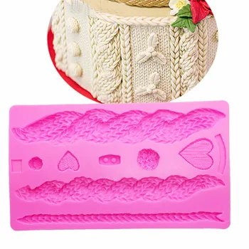 3D Vlna Pletenie Textúra Silikónové Formy Vianočné Tortu Hranice Fondant Cake Zdobenie Nástroje Čokoláda Gumpaste Formy T9998